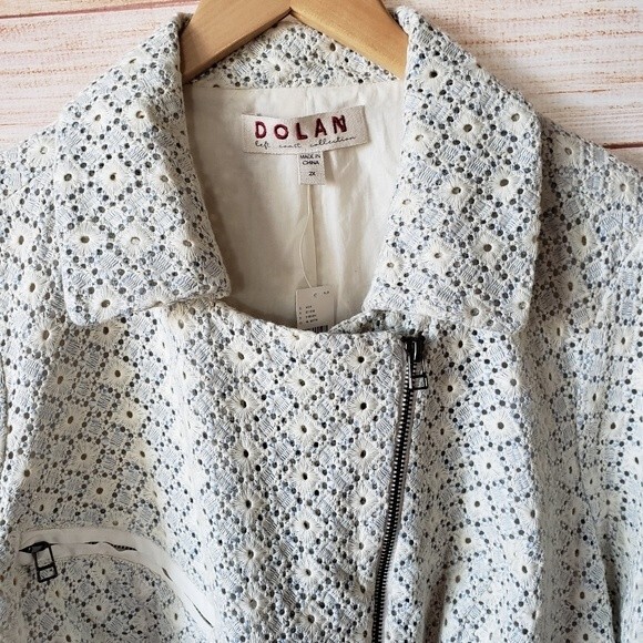Dolan Left Coast Rossi Eyelet 100% Cotton Moto Jacket Blue White Size 2X - Picture 5 of 12
